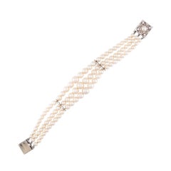 Retro 18k Pearl and Diamond Multi-Strand Bracelet