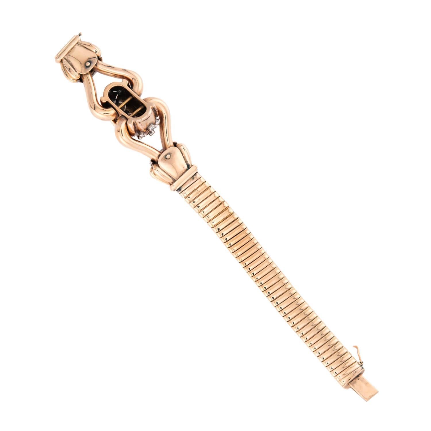 Rétro Bracciale a collo d'oca retrò con diamanti in 18k/platino in vendita