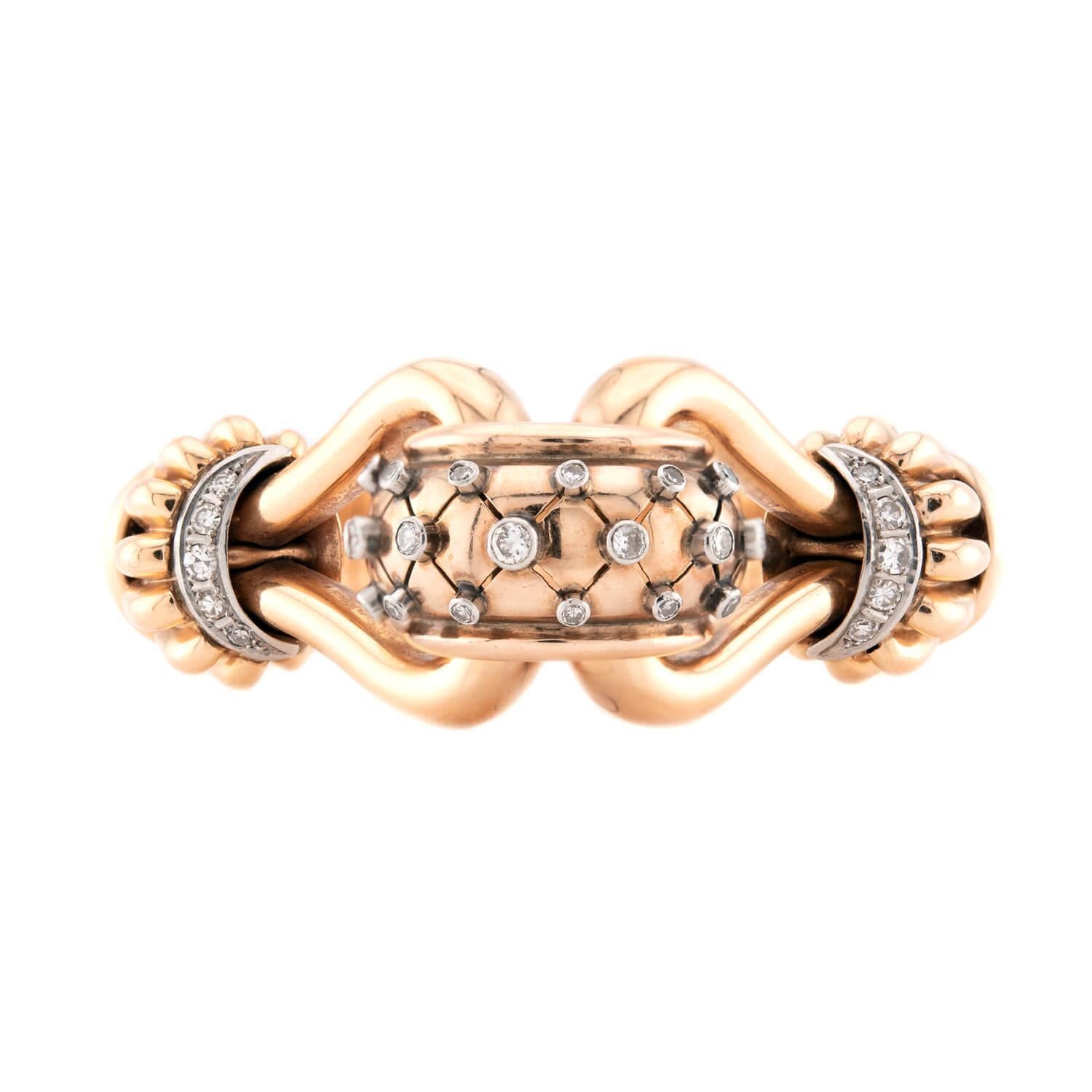 Taglio antico europeo Bracciale a collo d'oca retrò con diamanti in 18k/platino in vendita