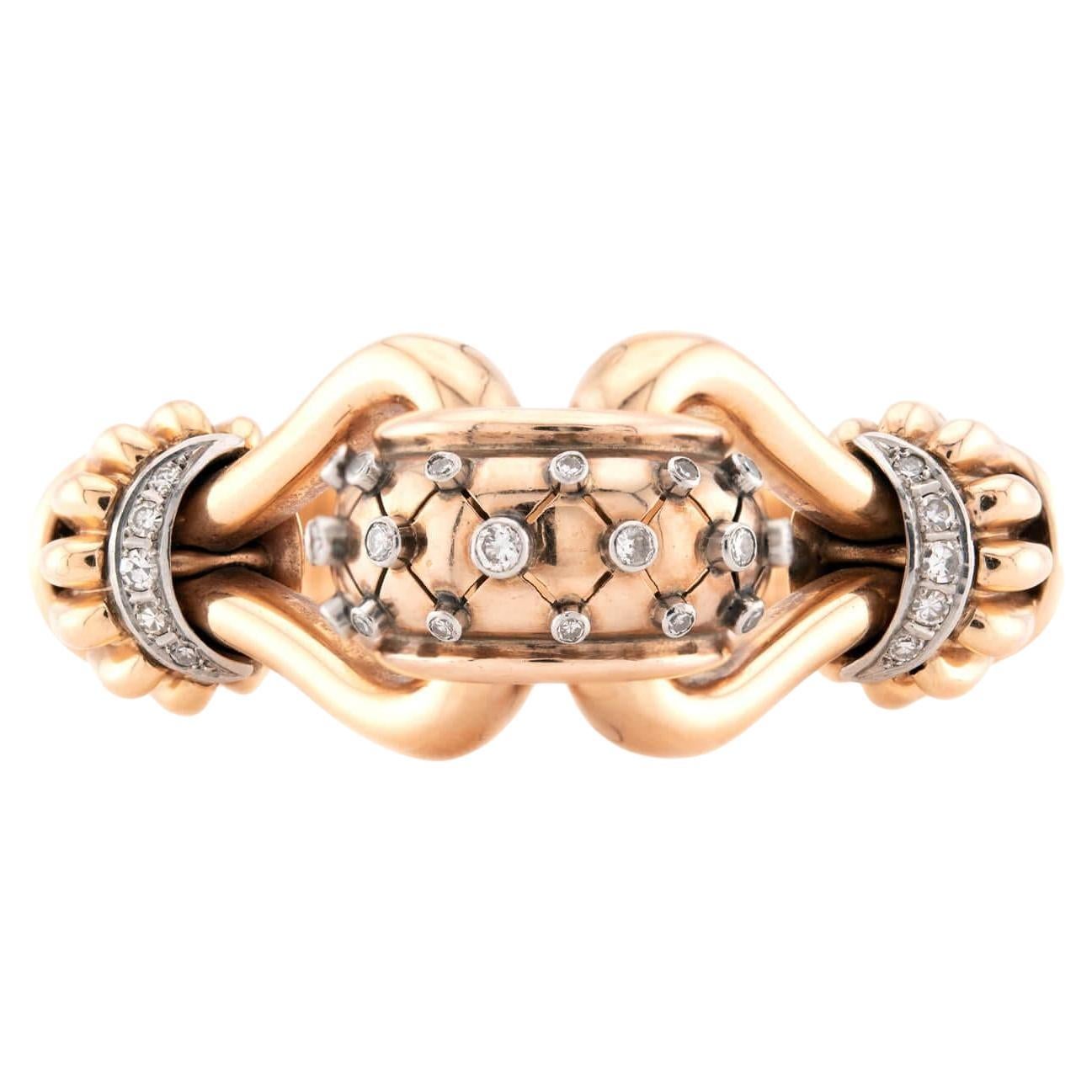 Bracciale a collo d'oca retrò con diamanti in 18k/platino in vendita
