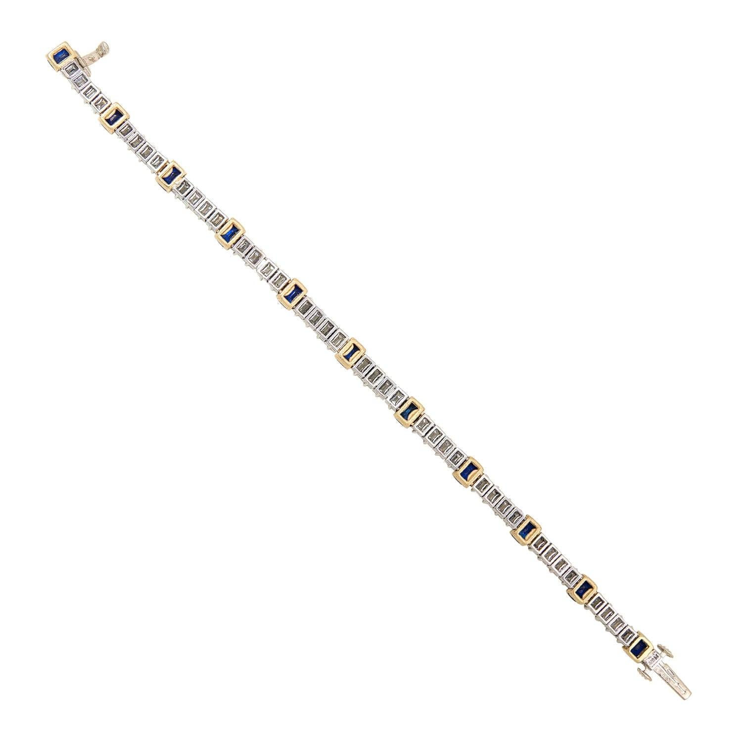 Retro 18k/Platinum Saphir + Diamant Line-Armband (Smaragdschliff) im Angebot