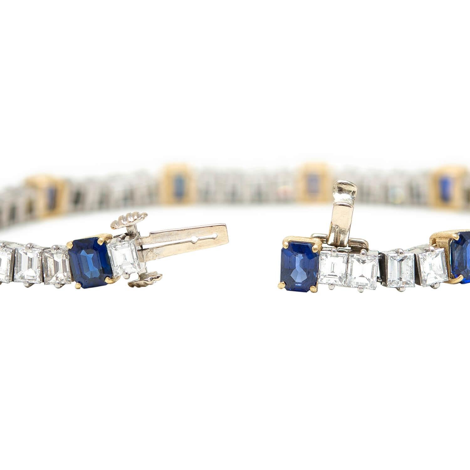 Women's or Men's Retro 18k/Platinum Sapphire + Diamond Line Bracelet For Sale