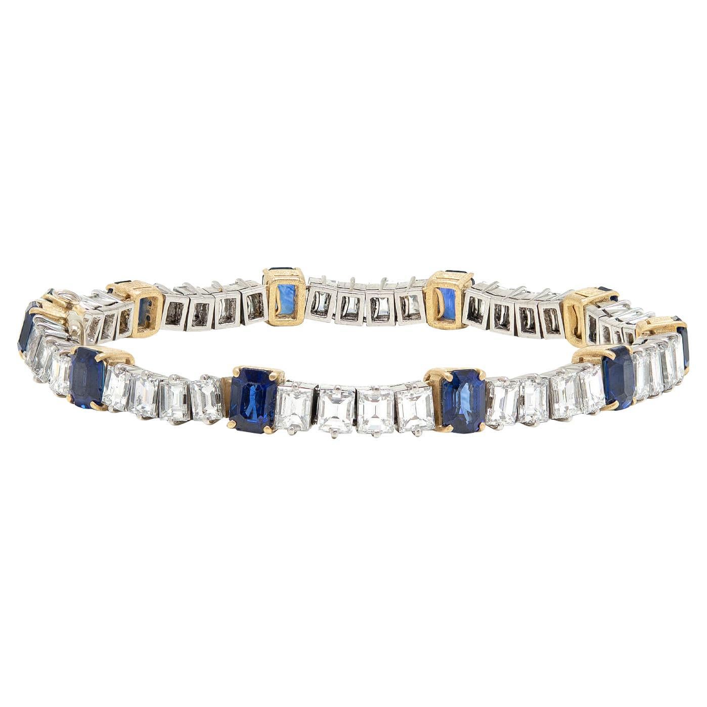 Retro 18k/Platinum Saphir + Diamant Line-Armband im Angebot