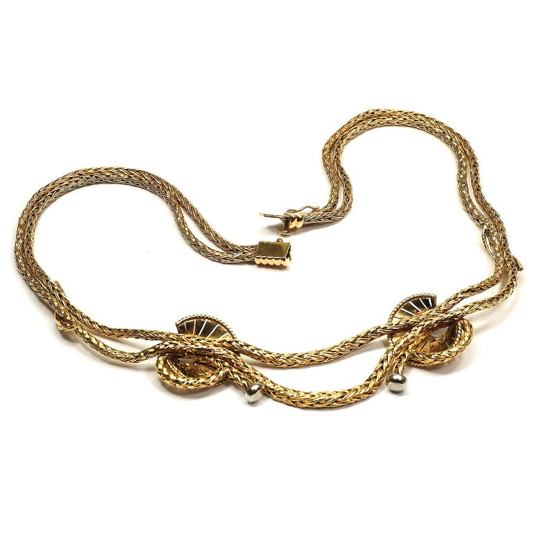 Retro 18 Karat Rose Gold and Diamond Necklace, Paris, circa 1945 For Sale  at 1stDibs