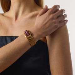 Retro 18k rose gold synthetic ruby diamond buckle bracelet