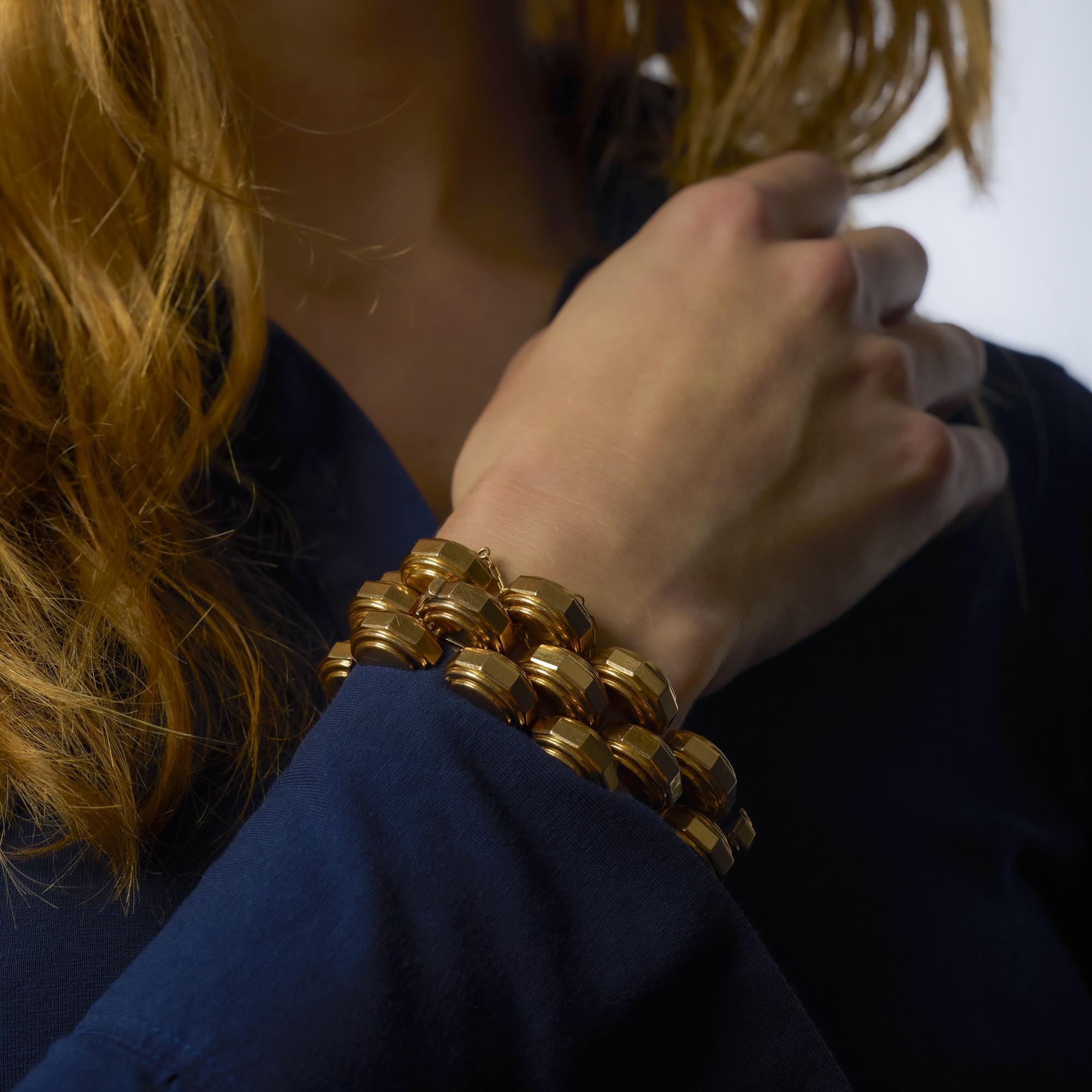 Bracelet Tank rétro en or rose 18k Bon état - En vente à Beverly Hills, CA