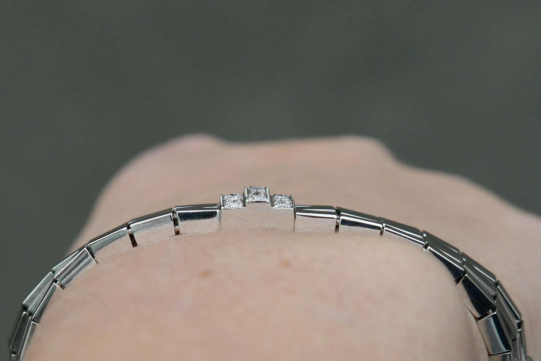 Old European Cut Retro 18k White Gold Pave' Diamond Stranded Bracelet