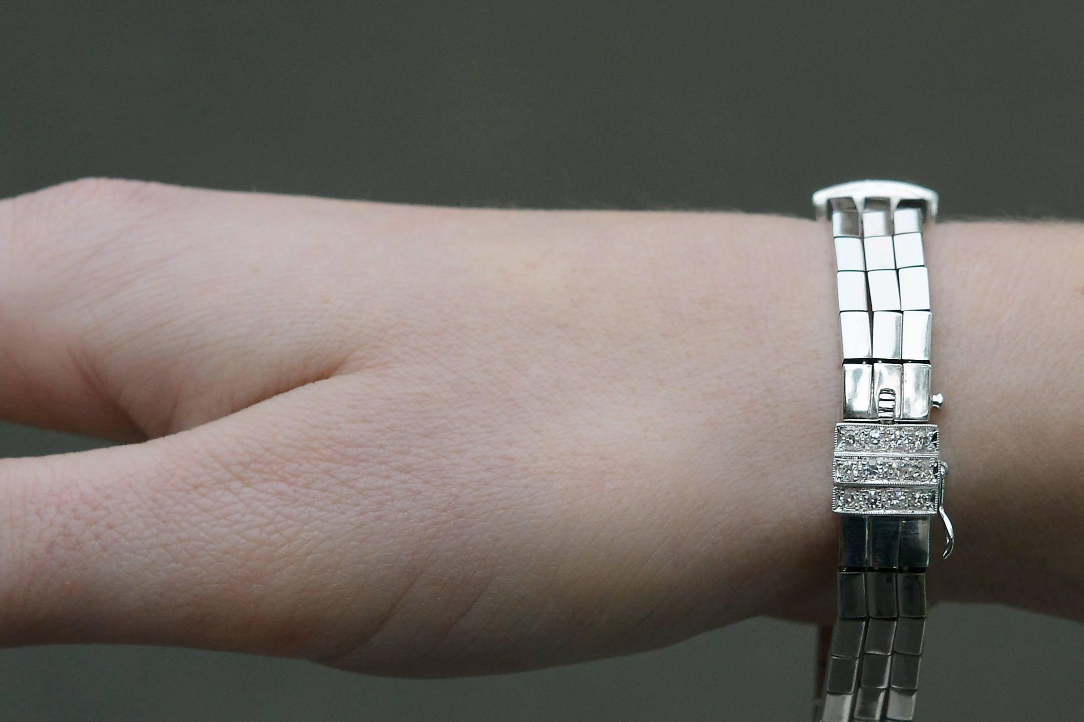 Retro 18k White Gold Pave' Diamond Stranded Bracelet In Good Condition In Santa Barbara, CA