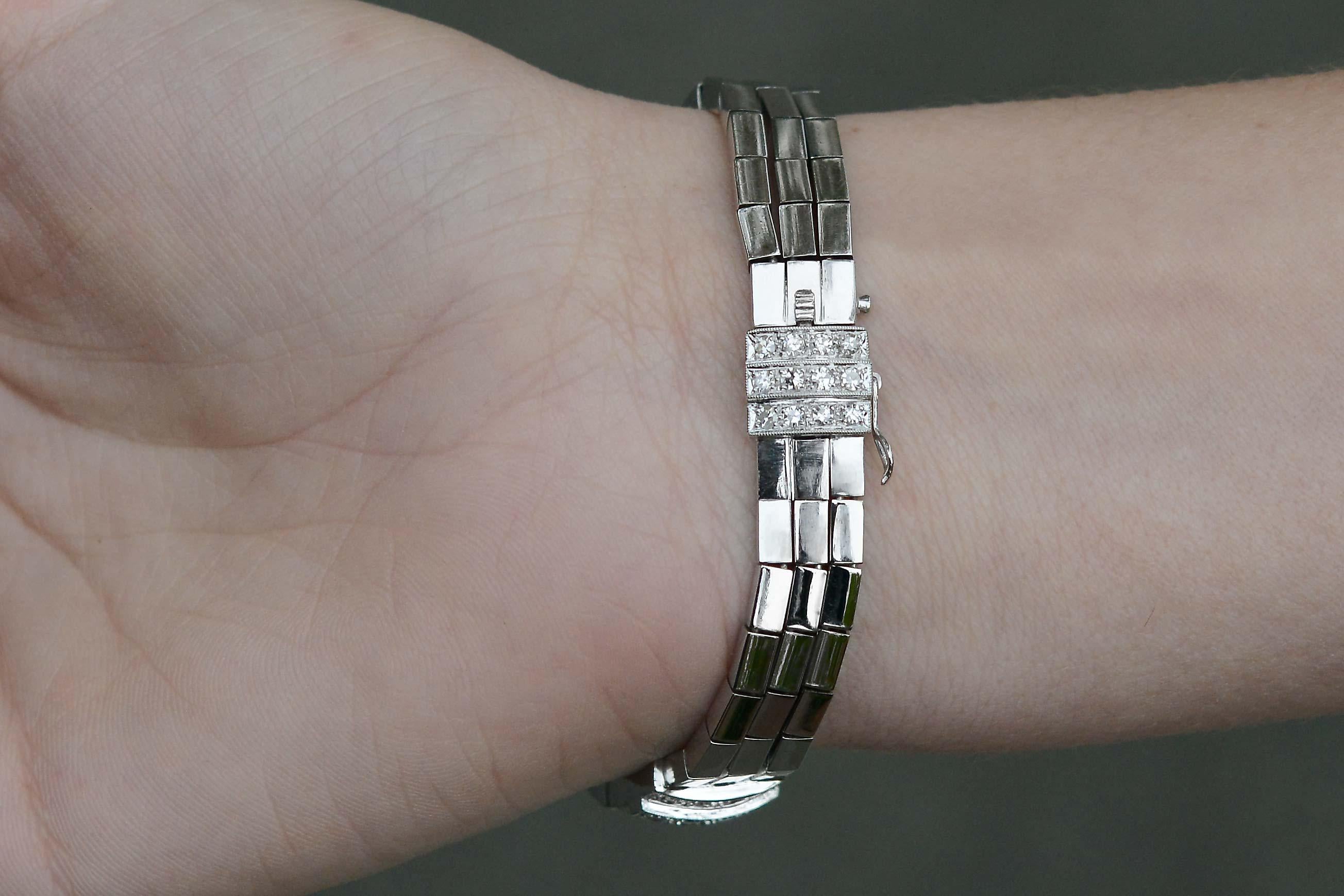 Women's Retro 18k White Gold Pave' Diamond Stranded Bracelet