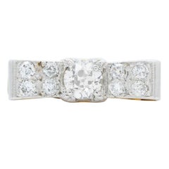 Vintage 18 Karat Gold and Platinum and 1.50 Carat Diamond Bow Ring, circa1940s