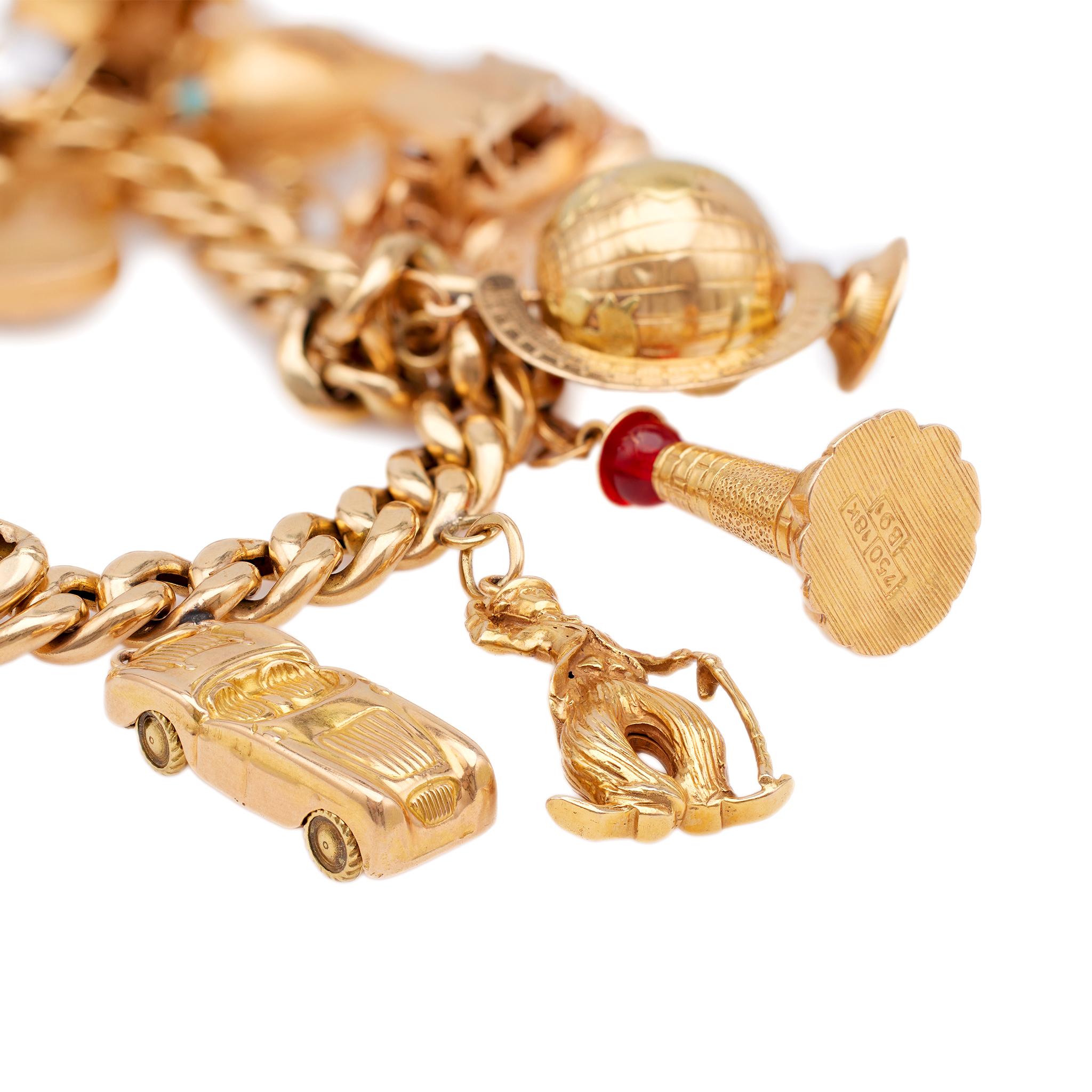 Women's or Men's Retro 18k Yellow Gold Charm Bracelet For Sale