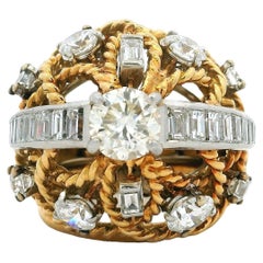 Vintage 18K Yellow Gold Diamond Dome Ring, 5.55 CTW, Circa 1950