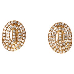 Retro 18K Yellow Gold Diamond Swirl Earrings