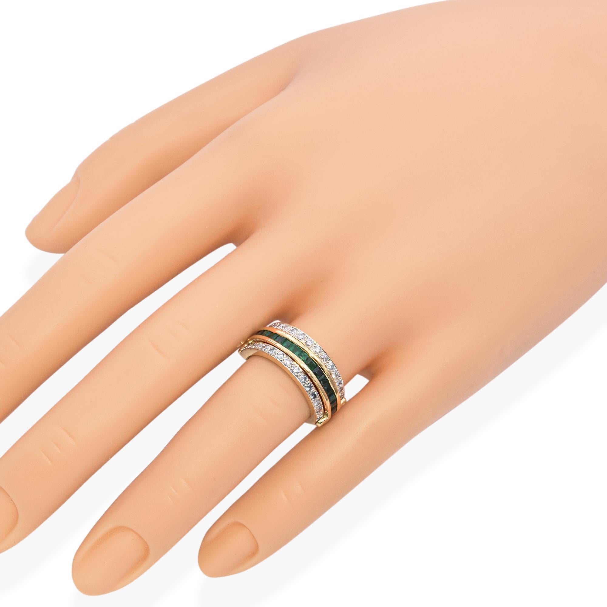 Retro 18k Yellow Gold Emerald, Ruby and Diamond Day and Night Reversible Ring 2