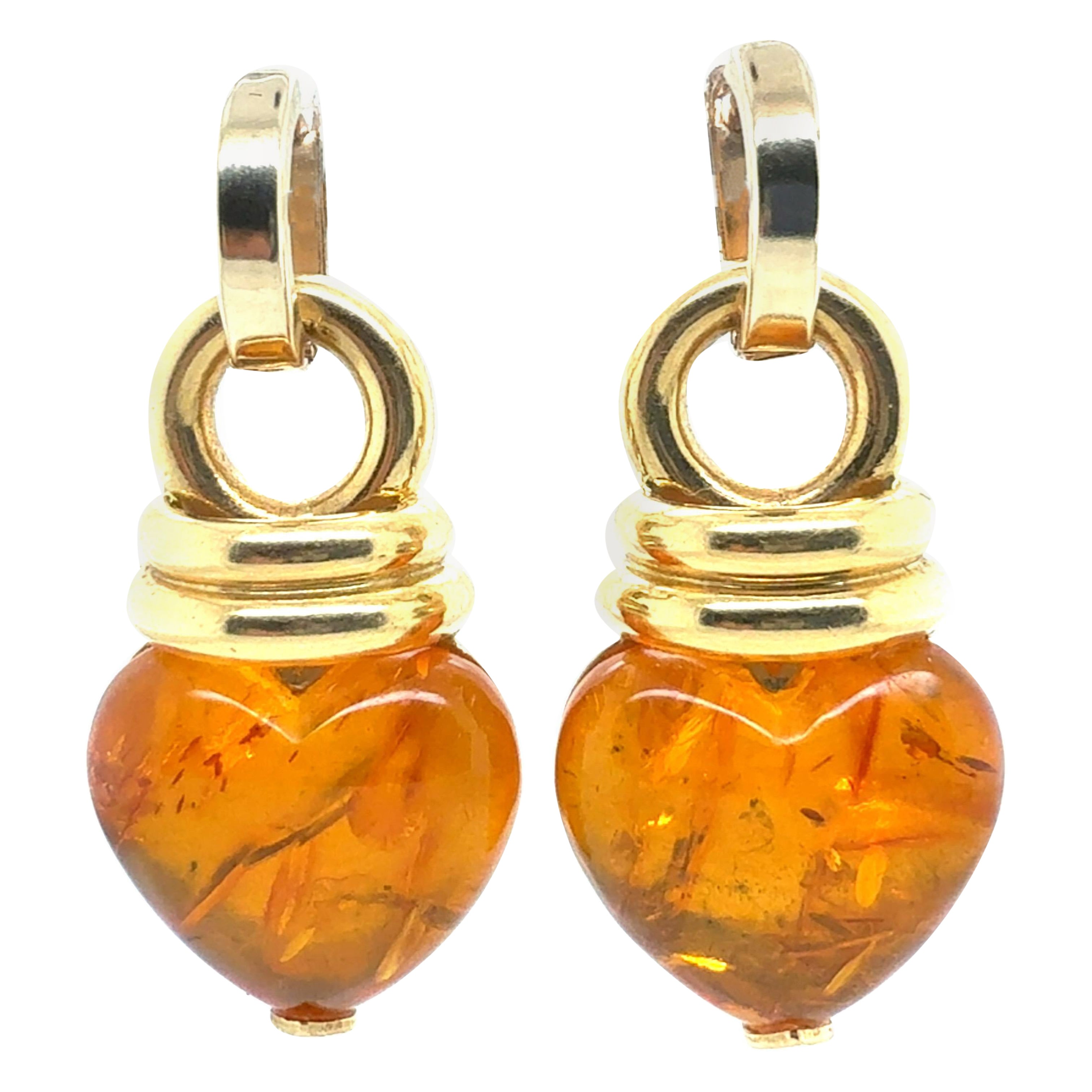 Orecchini retrò in oro giallo 18K a forma di cuore in ambra di Le-Gi