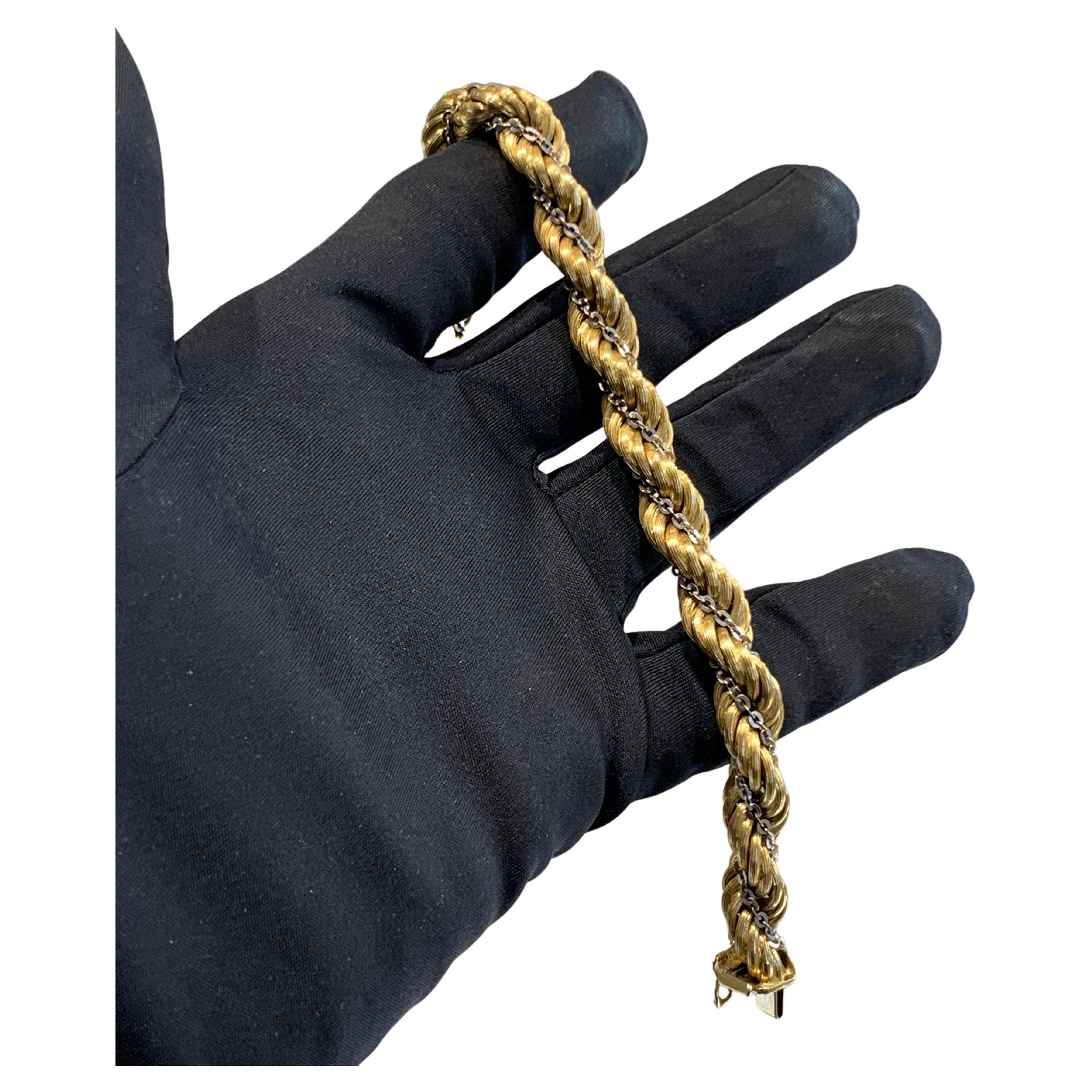Retro 18k Yellow Gold Italian Rope Bracelet For Sale