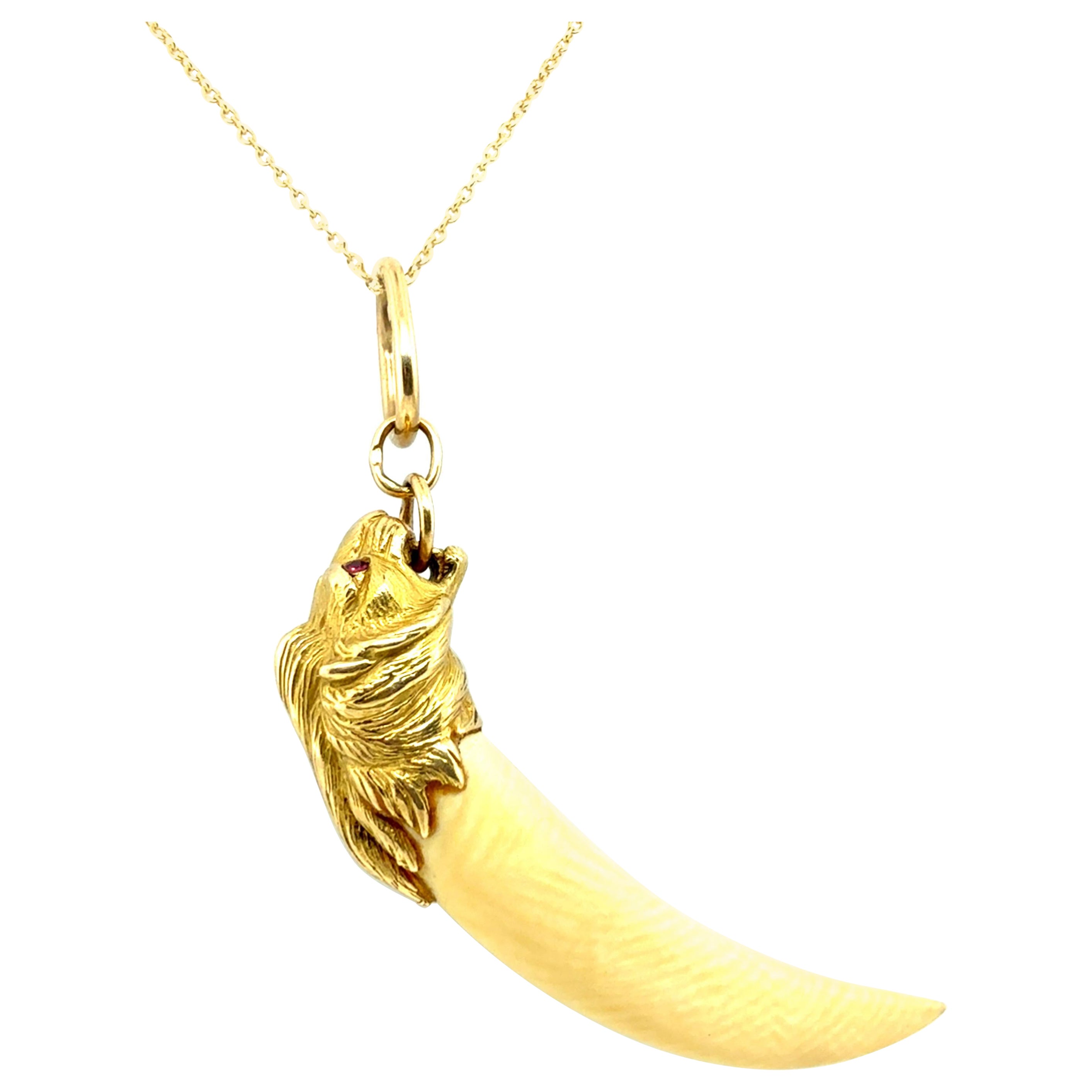 Retro Pendentif Os Tête de Lion en Or Jaune 18K Made In France