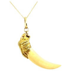 Retro 18K Yellow Gold Lion Head Bone Pendant Made In France