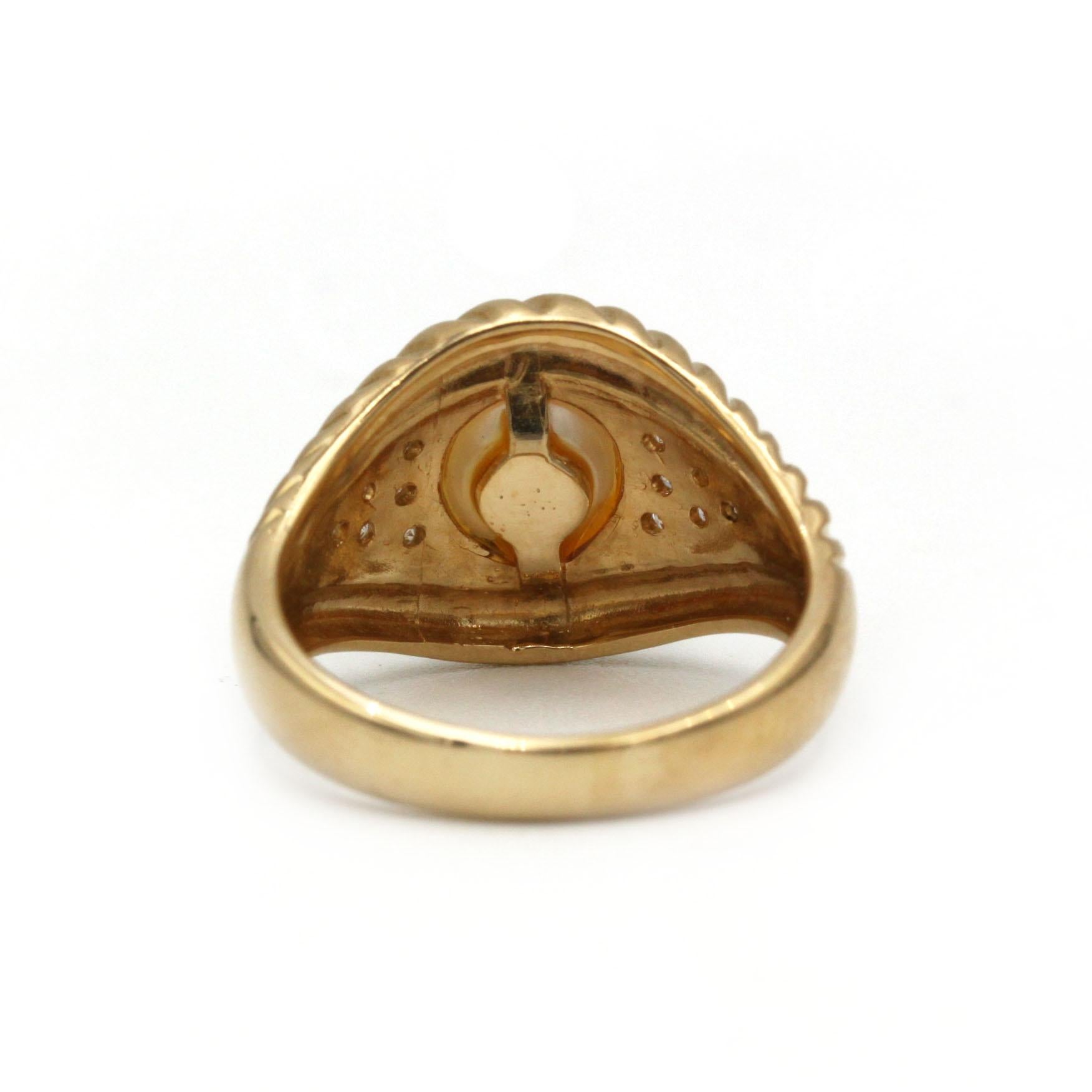 Anello da cocktail retrò in oro giallo 18 carati con perle e diamanti a forma di corda In condizioni buone in vendita a MONTMORENCY, FR
