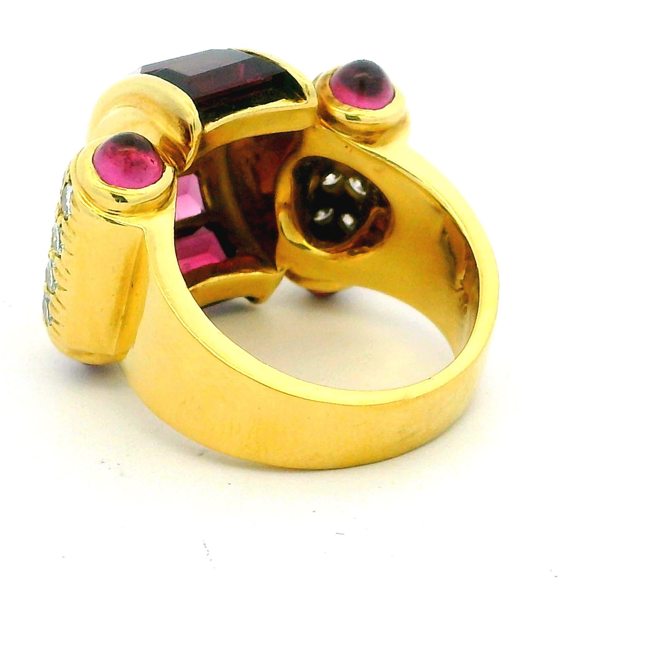 Lagos 18K Yellow Gold Diamond and Tourmaline Cocktail Ring For Sale 4