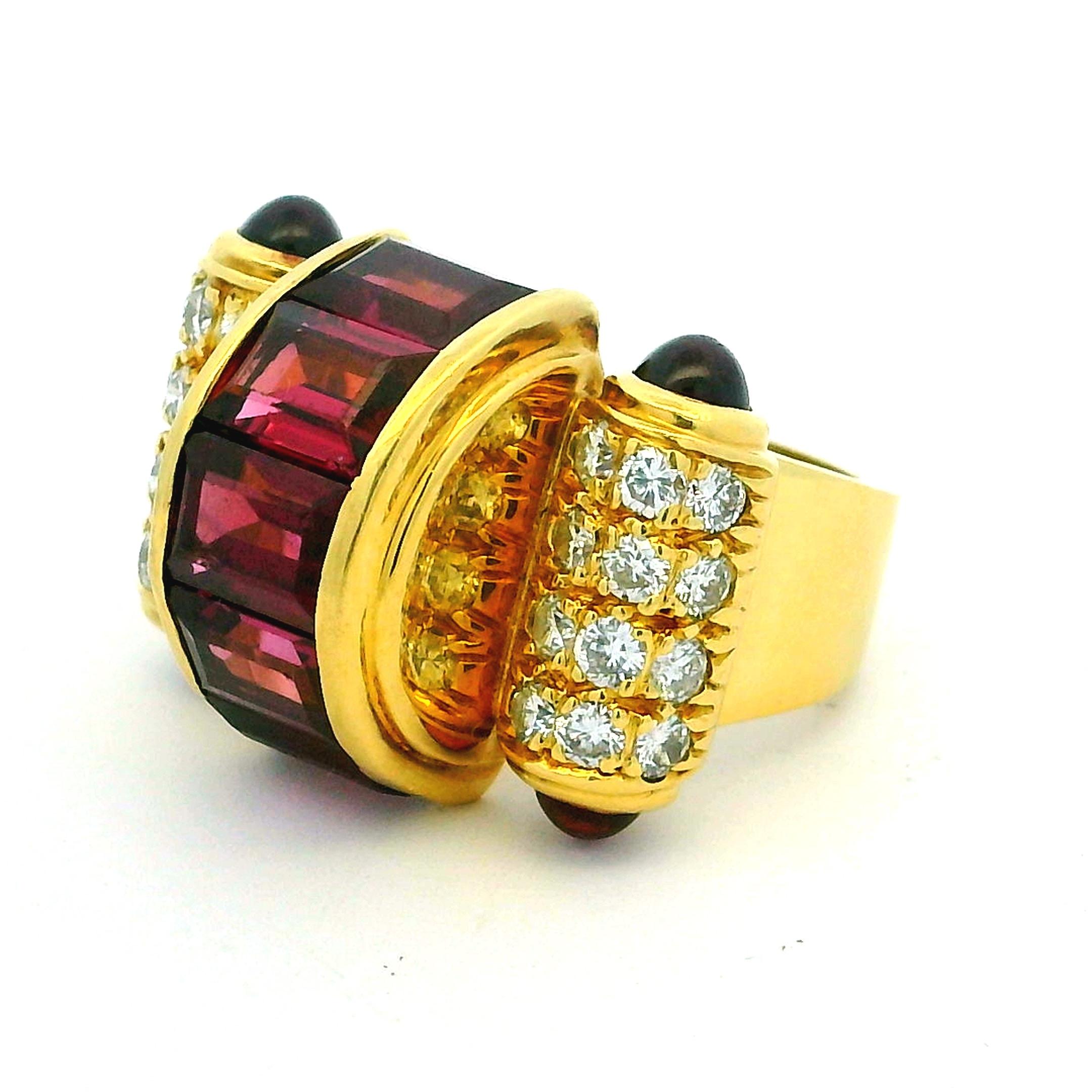 Contemporary Lagos 18K Yellow Gold Diamond and Tourmaline Cocktail Ring For Sale