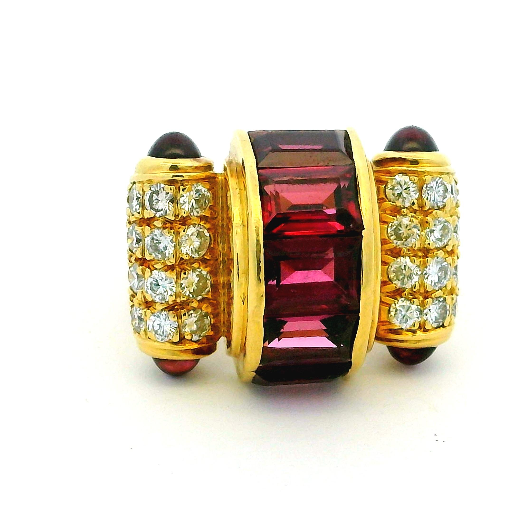 Emerald Cut Lagos 18K Yellow Gold Diamond and Tourmaline Cocktail Ring For Sale