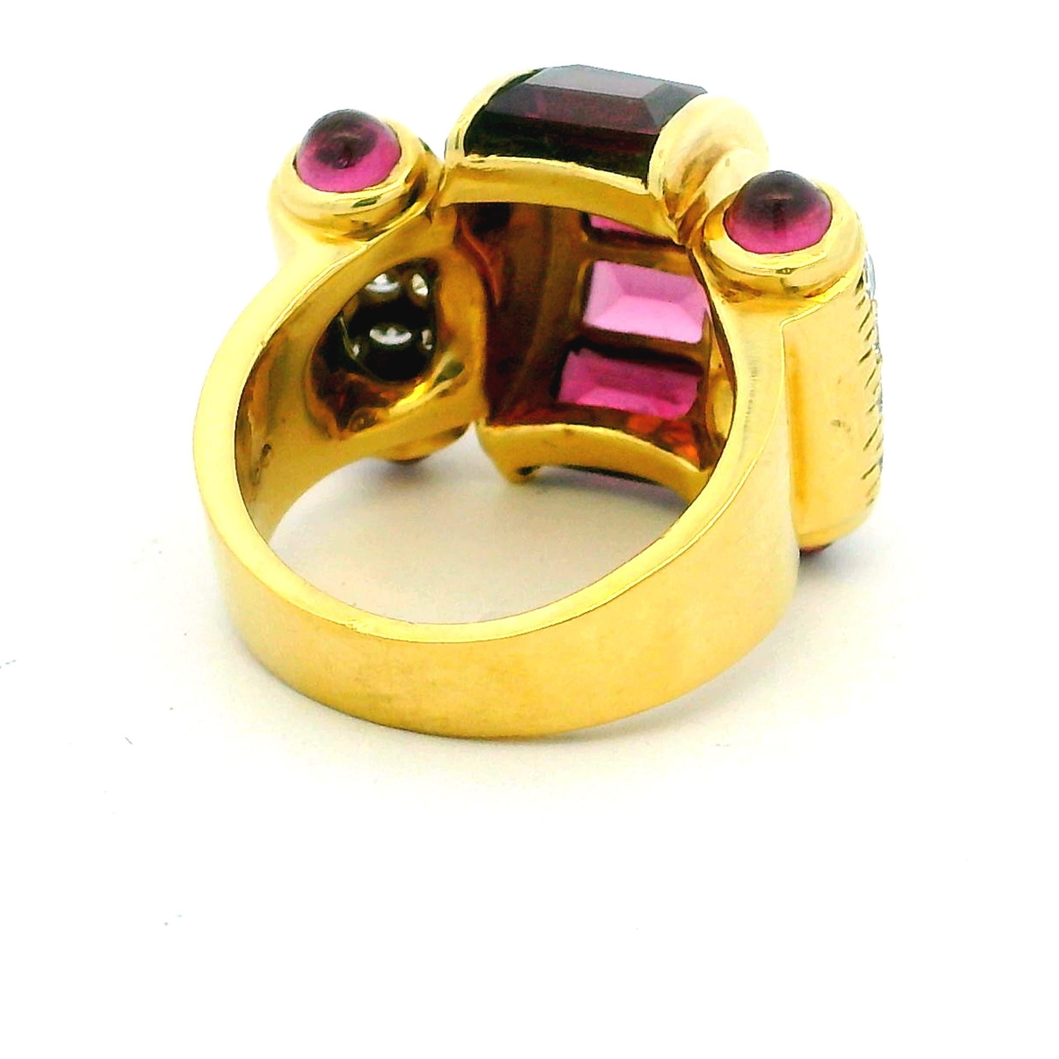 Lagos 18K Yellow Gold Diamond and Tourmaline Cocktail Ring For Sale 3