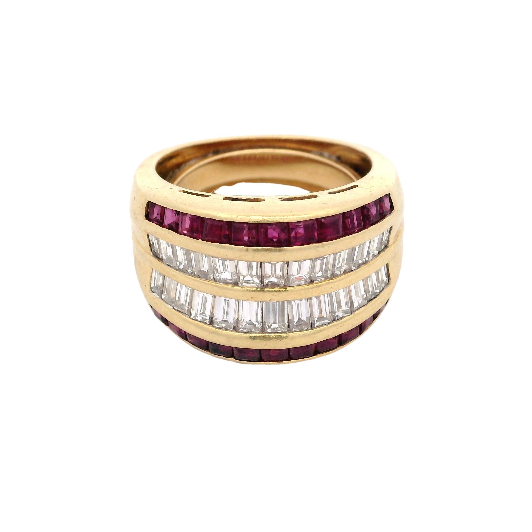 Retro 18k yellow Gold Ring with 2.95 Ctw in Diamonds and Rubies For Sale 2
