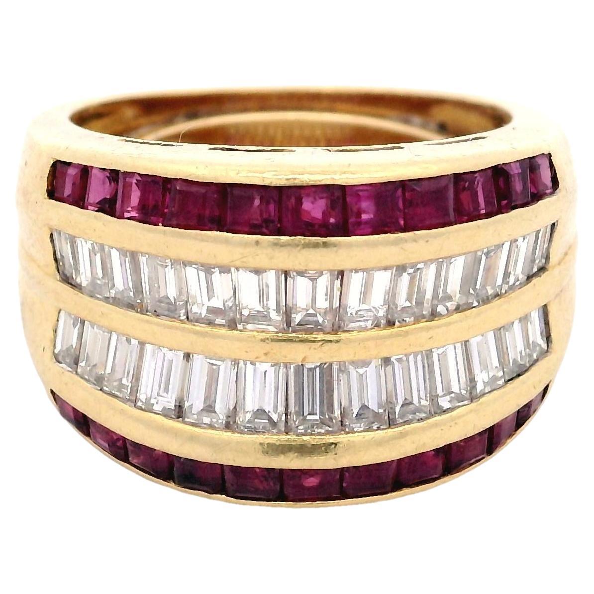 Retro 18k yellow Gold Ring with 2.95 Ctw in Diamonds and Rubies