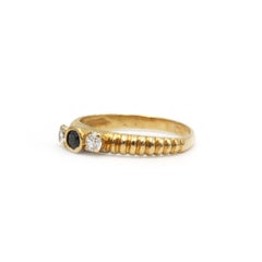 Retro 18K Yellow Gold Sapphire & Diamond Three-Stone Ring