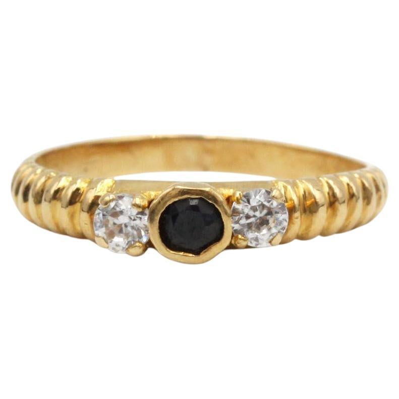 Retro 18K Yellow Gold Sapphire & Diamond Three-Stone Ring