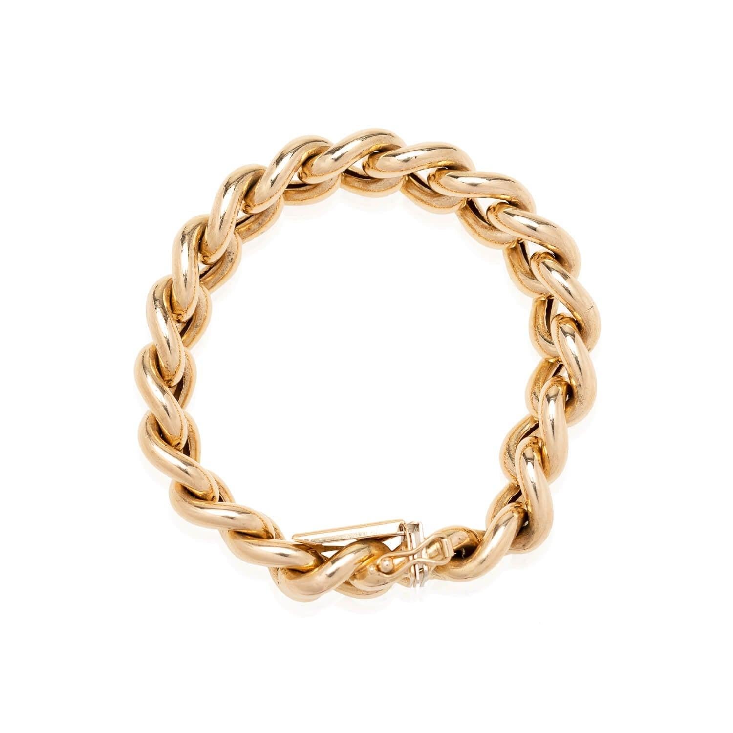 Retro 18kt Curb Link Chain Bracelet 36.8g In Good Condition In Narberth, PA