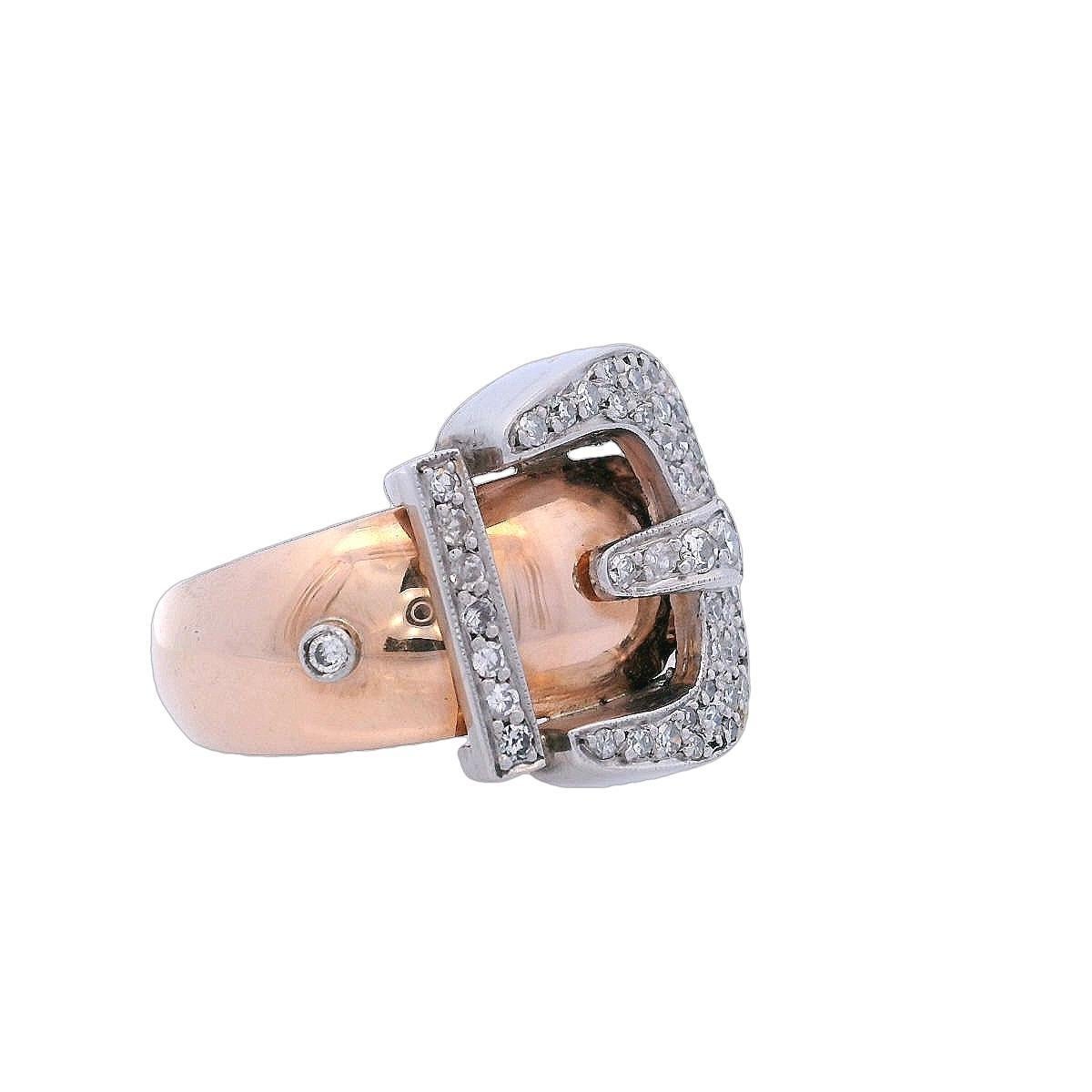 Rétro Anello da cintura retrò in oro 18kt e platino con diamanti in vendita