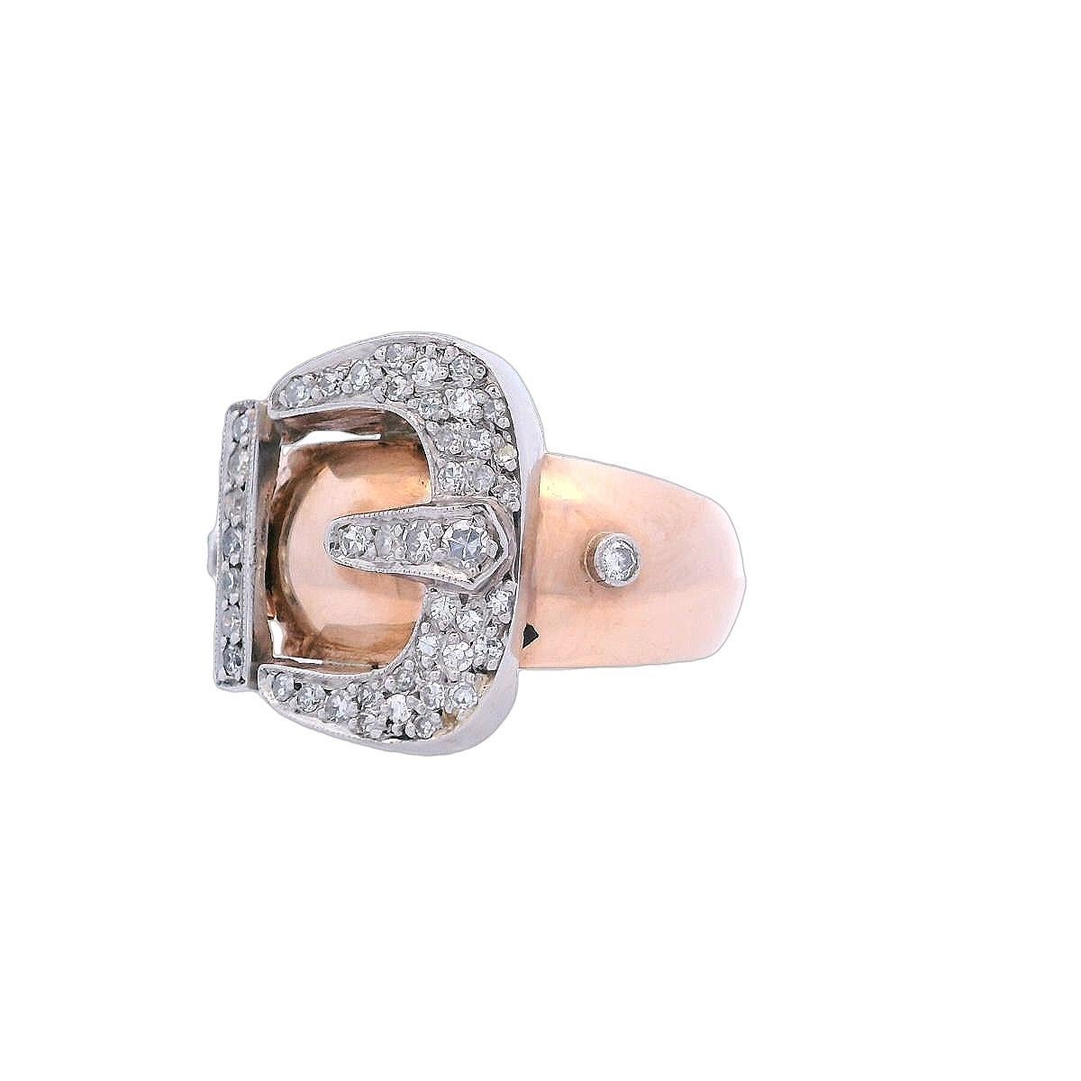 Anello da cintura retrò in oro 18kt e platino con diamanti In condizioni ottime in vendita a Aventura, FL