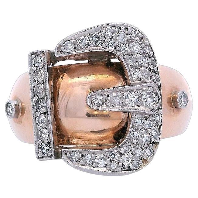 Retro Gürtelring aus 18 Karat Gold und Platin mit Diamanten