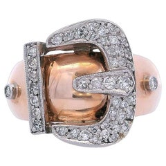 Retro 18kt Gold and Platinum Belt Ring with Diamonds
