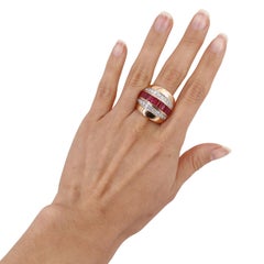 Retro 18kt Gold and Platinum Ring with in Rubies and Diamonds