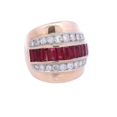 Retro 18kt Gold and Platinum Ring with in Rubies and Diamonds