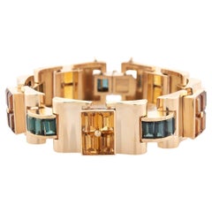 Retro 18kt Rose Gold, Citrine + Tourmaline Link Bracelet