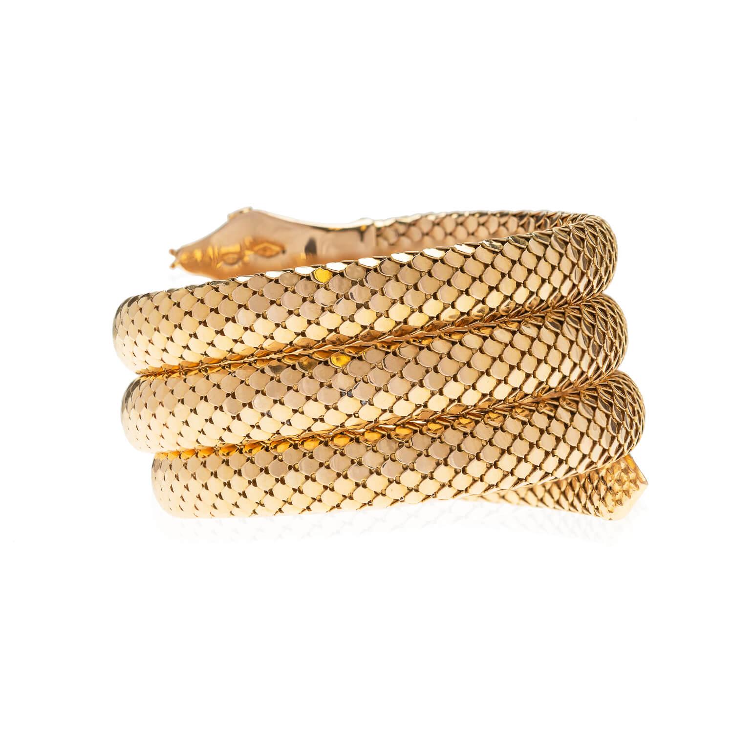 Round Cut Retro 18kt Ruby Snake Wrap Bracelet 101.1g For Sale