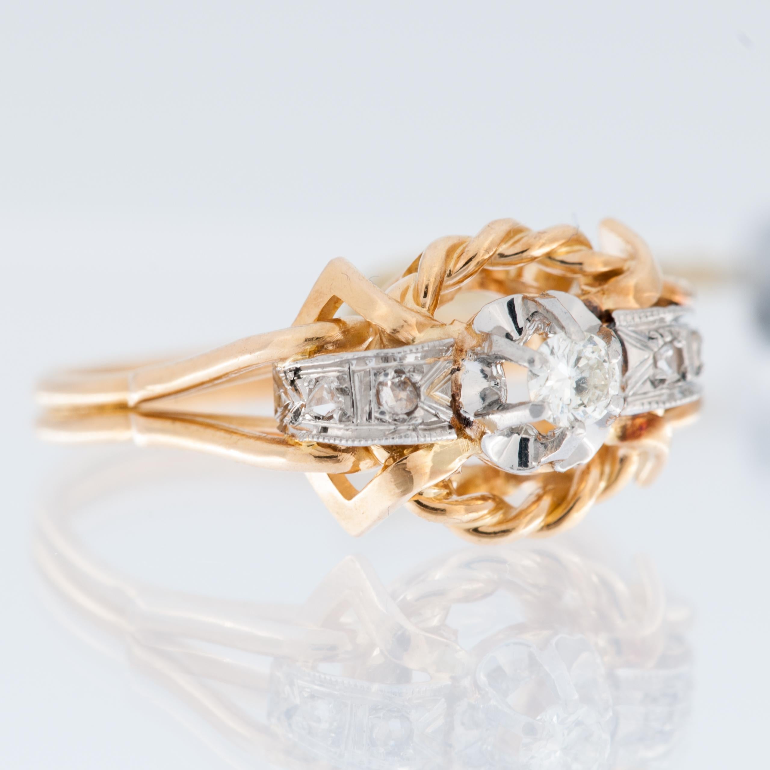Women's Retro 18 karat Yellow Gold and Platinum Ring with Diamonds For Sale