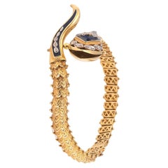 Retro 18kt Yellow Gold Enamel And Diamond Snake Bracelet