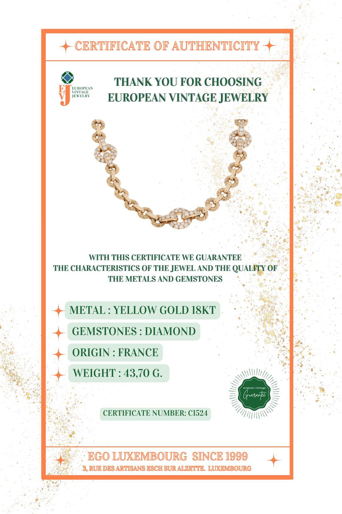 Retro 18kt Yellow Gold French Necklace with Diamonds For Sale 9