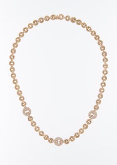 Retro 18kt Yellow Gold French Necklace with Diamonds