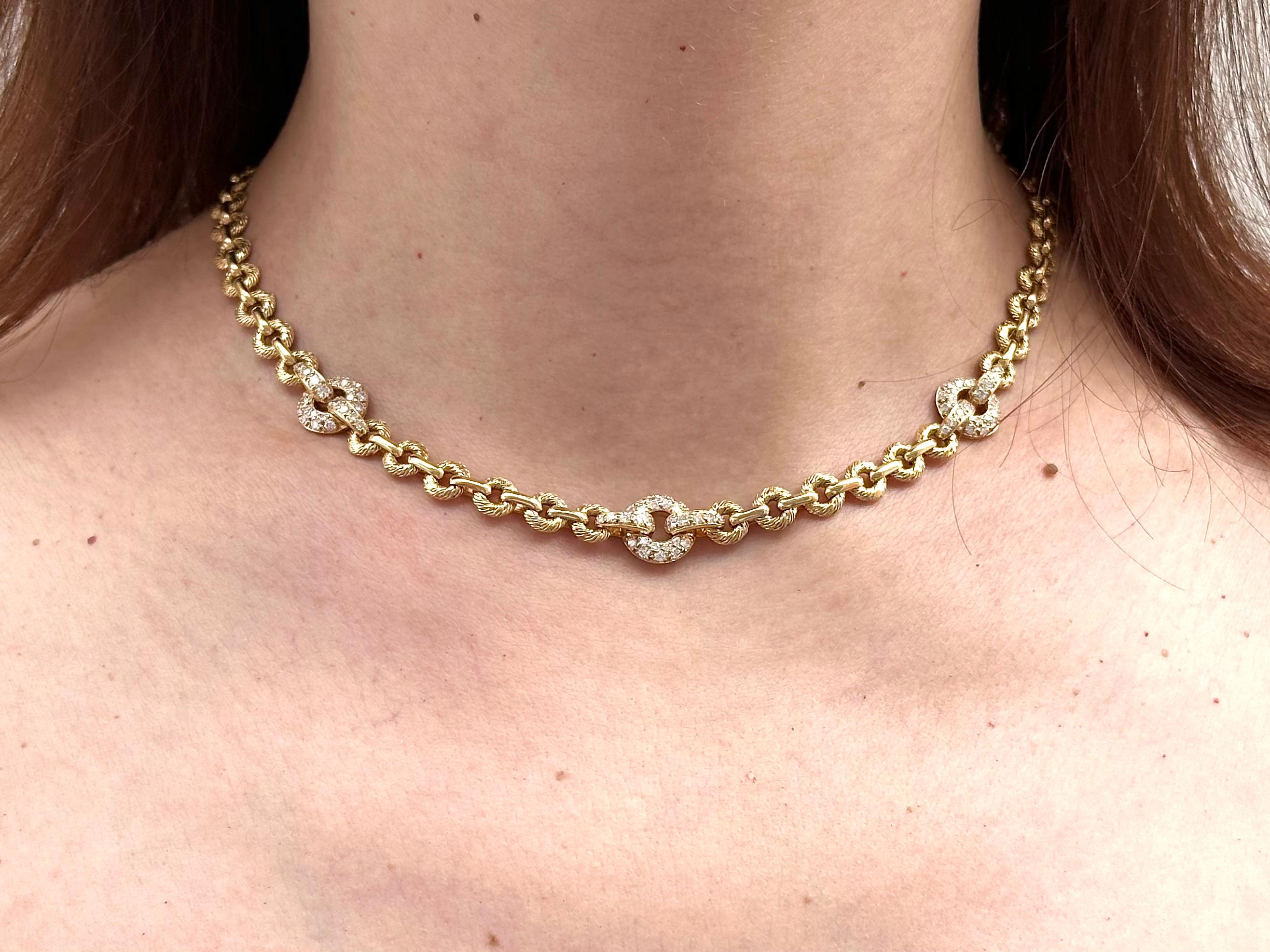 Retro 18kt Yellow Gold French Necklace with Diamonds For Sale 4