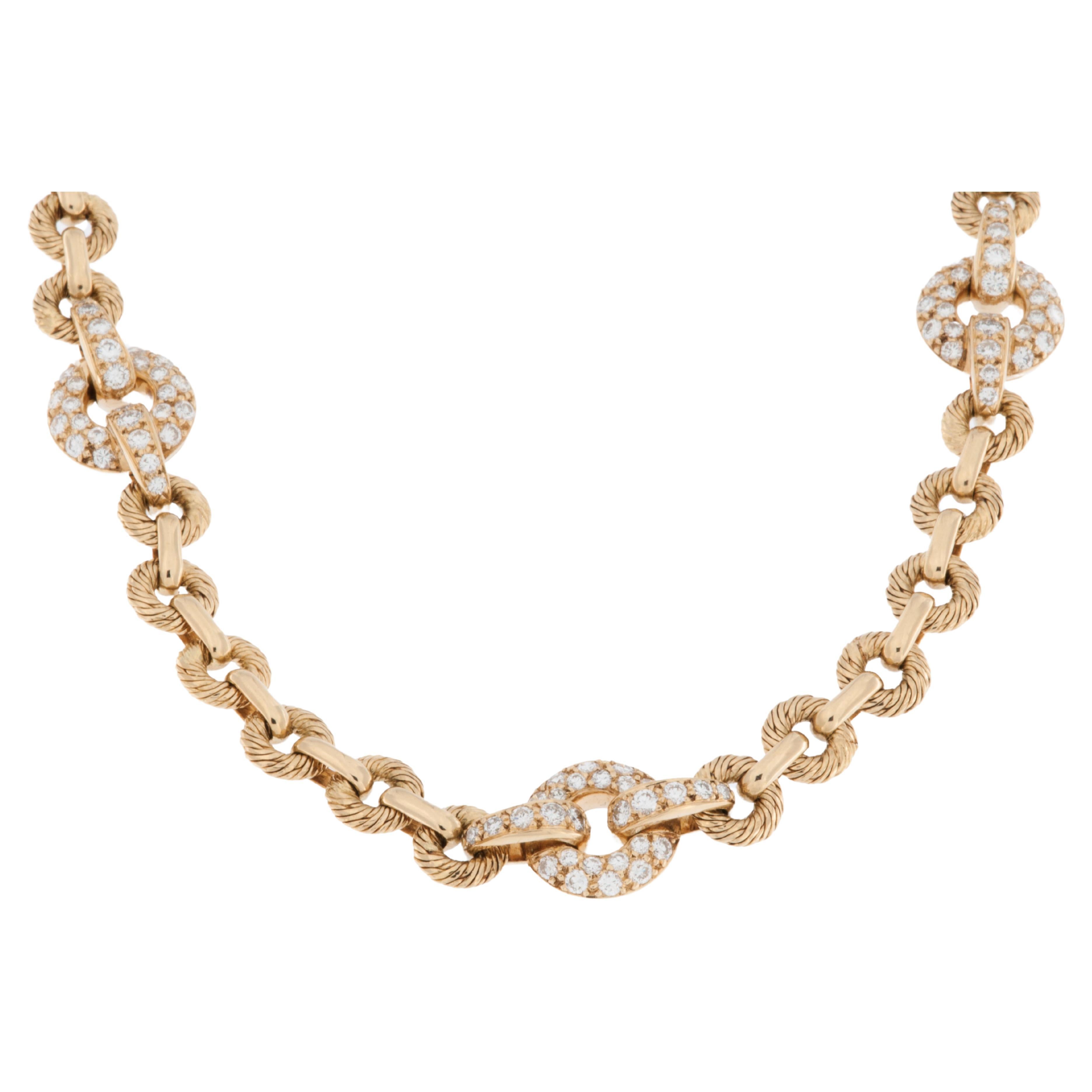 Retro 18kt Yellow Gold French Necklace with Diamonds For Sale