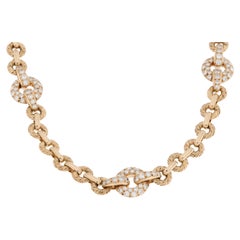 Retro 18 Karat Gelbgold Französische Halskette mit Diamanten