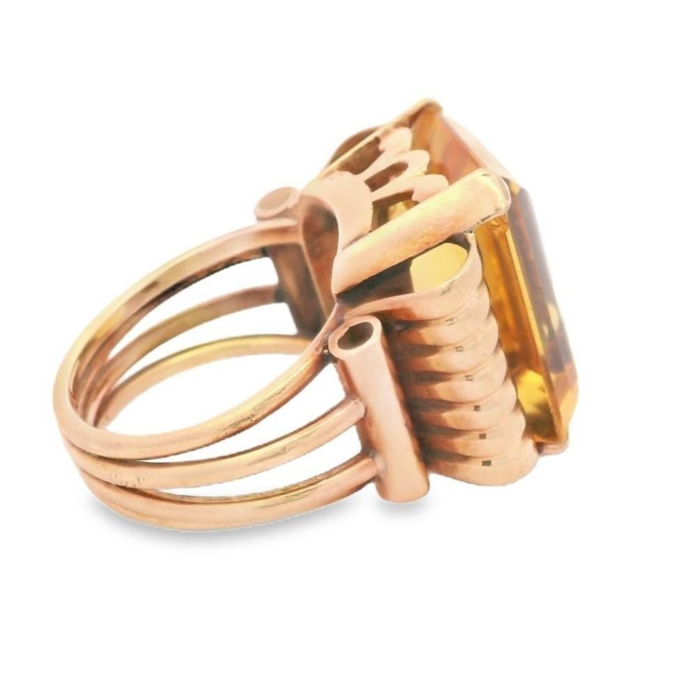 Taille émeraude Bague rétro en or jaune 18 carats avec 15,0 carats de citrine en vente