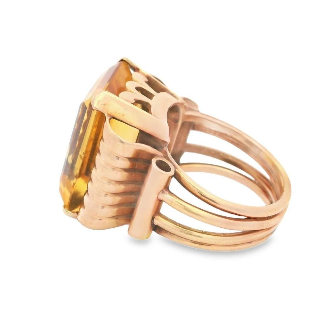 Bague rétro en or jaune 18 carats avec 15,0 carats de citrine Excellent état - En vente à Aventura, FL