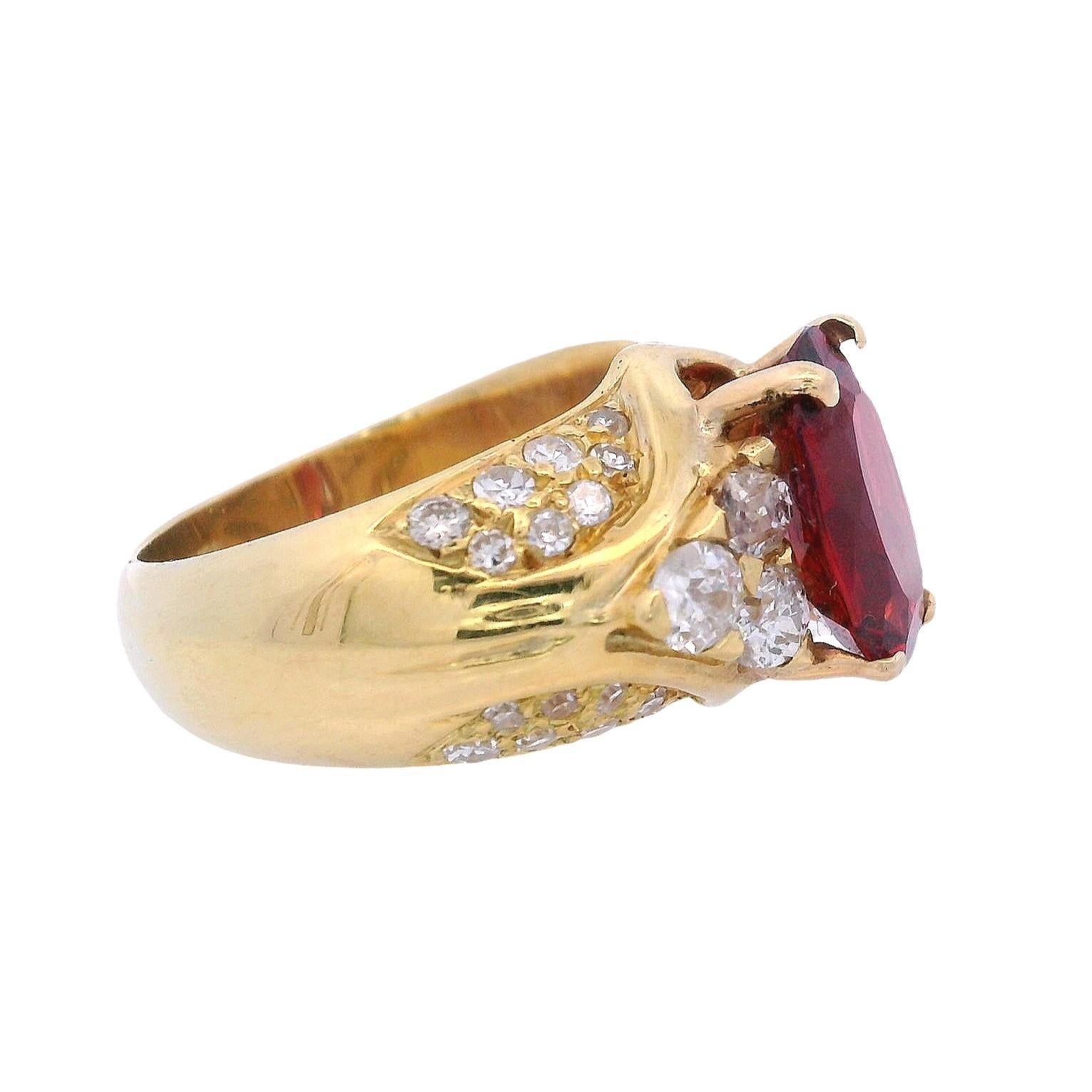 da uomo o donna Anello retrò in oro giallo 18kt con granato e diamanti da 3,65 CTW in vendita